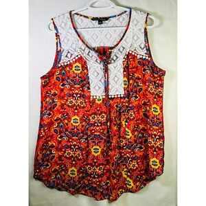 Zac and Rachel Women's Sleeveless Boho Floral Bohemian Print Lace Top Large